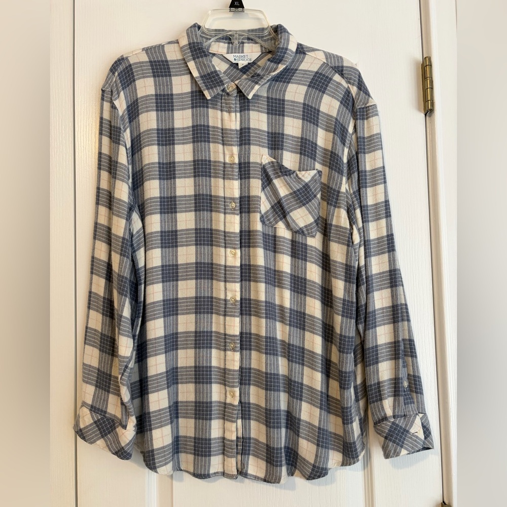 Market & Spruce Gray Plaid Shirt